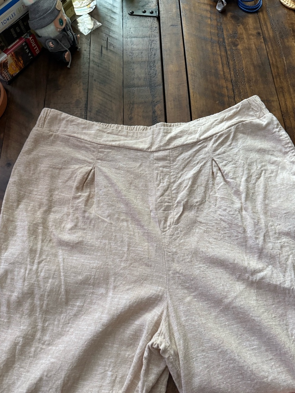 Sz XL Ella Moss Lightweight Wide Leg Linen Blend Pants in Light Beige - Picture 2 of 9